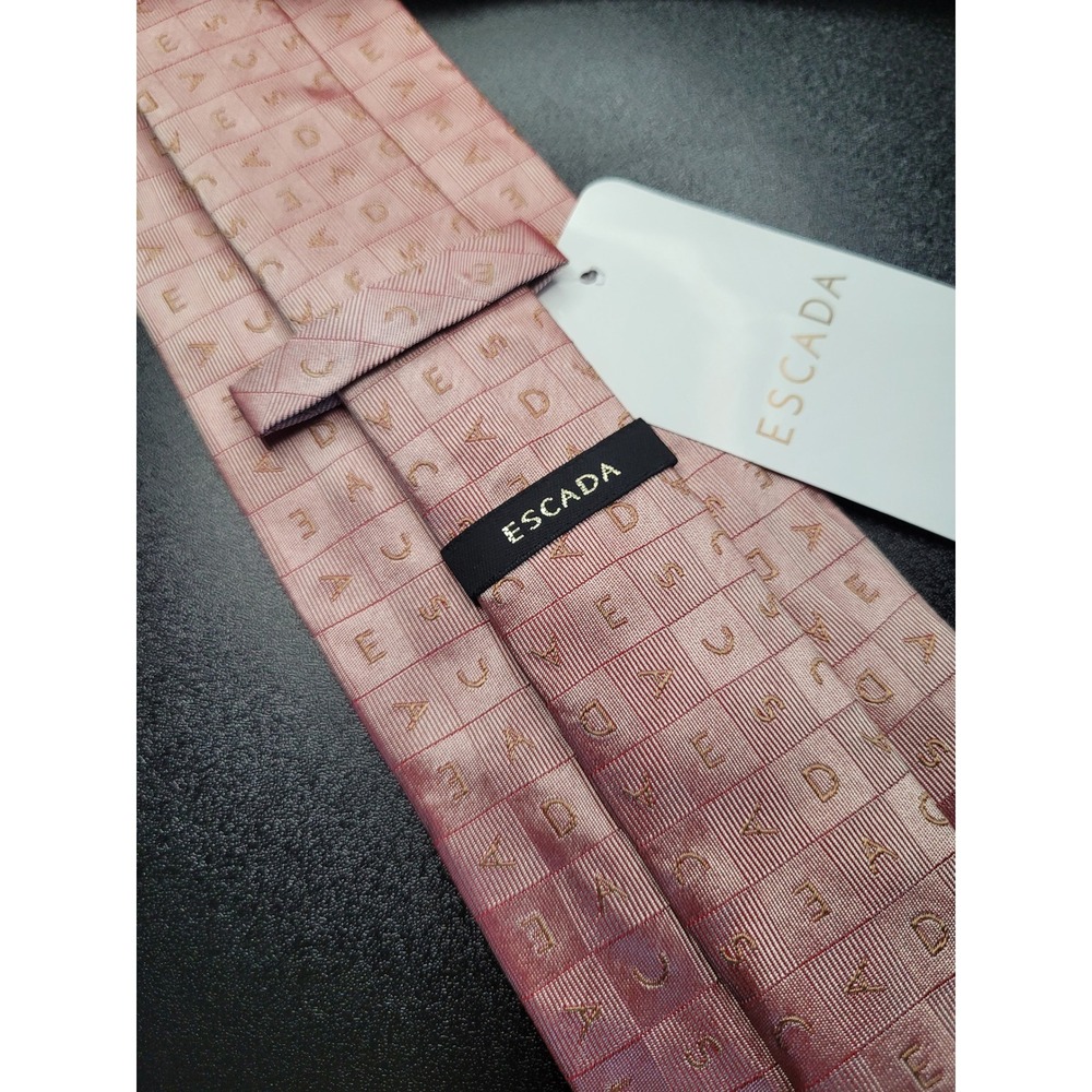 Escada Men's Necktie Pink Logo Grid Silk 3.35in x Standard NWT